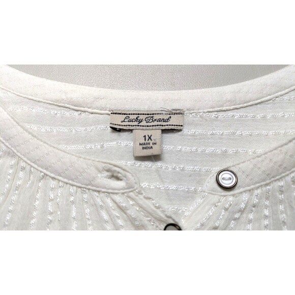 LUCKY BRAND 2X Relaxed Fit Ivory Cotton Blend Crochet 3/4 Slv Button Tunic NWT - Picture 2 of 7